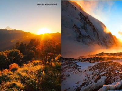 Sunrise and sunset in Nepal